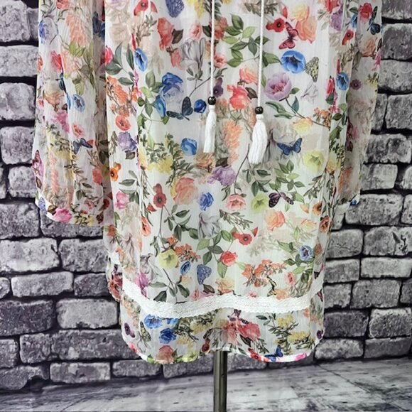 CJ Banks Multicolored Floral 3/4 Sleeve Blouse Size 1X - Picture 3 of 9